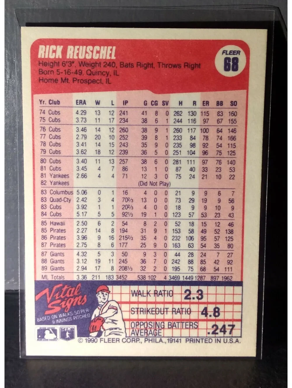 1990 Rick Reuschel Fleer Baseball Card #68